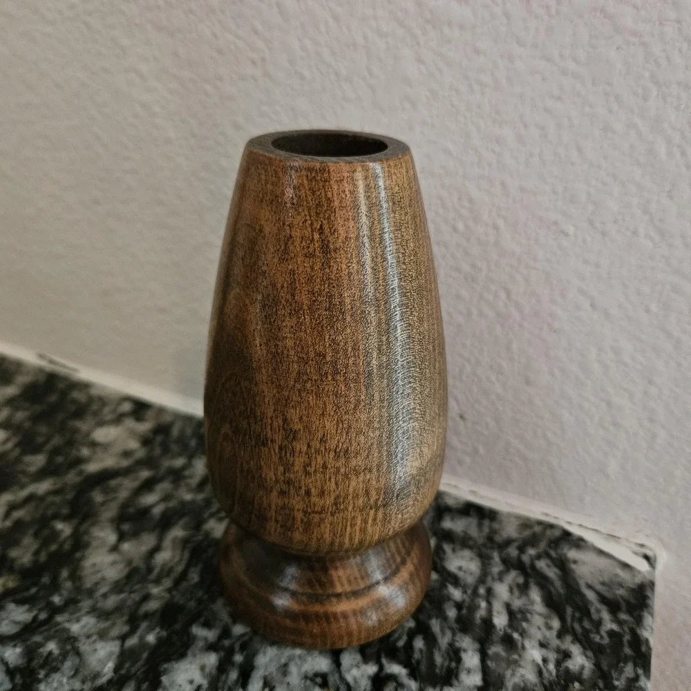 Hand‎ Crafted Turned Wood Bud Vase Pair Dark Brown Walnut Stain Set of 2 5.25in
